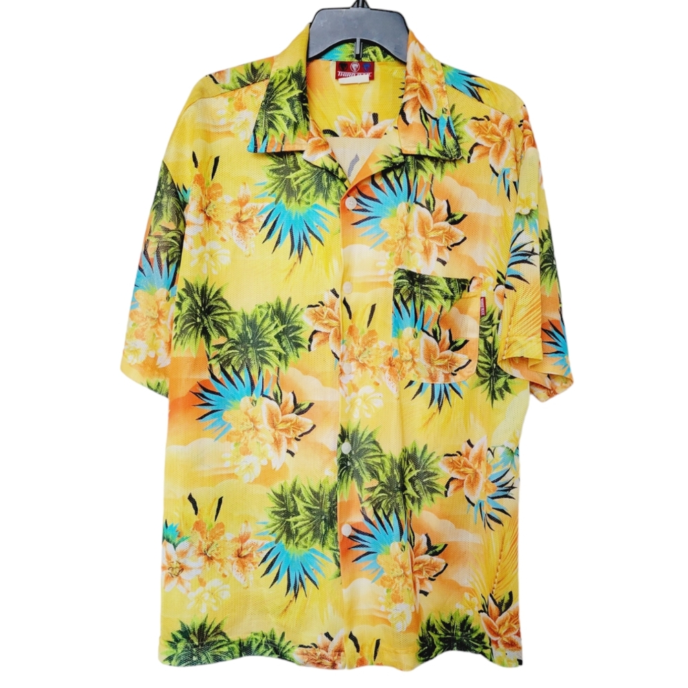 Vintage 80s / 90s Third Rail Mesh Floral Tropical Hawaiian Button-down Shirt XL